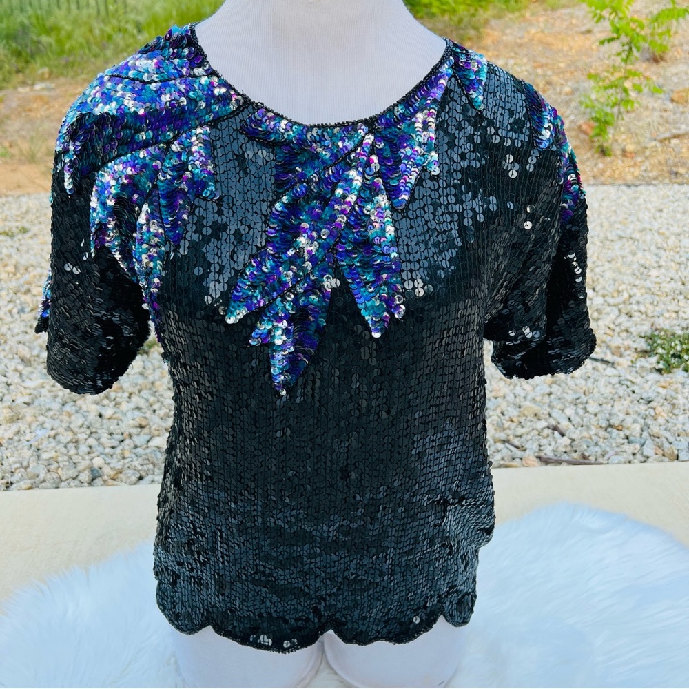 Vintage 80’s Petite Illustrations Sequins Top Petite Medium